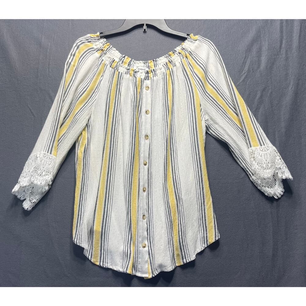Westport off-shoulder blouse with yellow, white, and navy stripes sz 1X boho